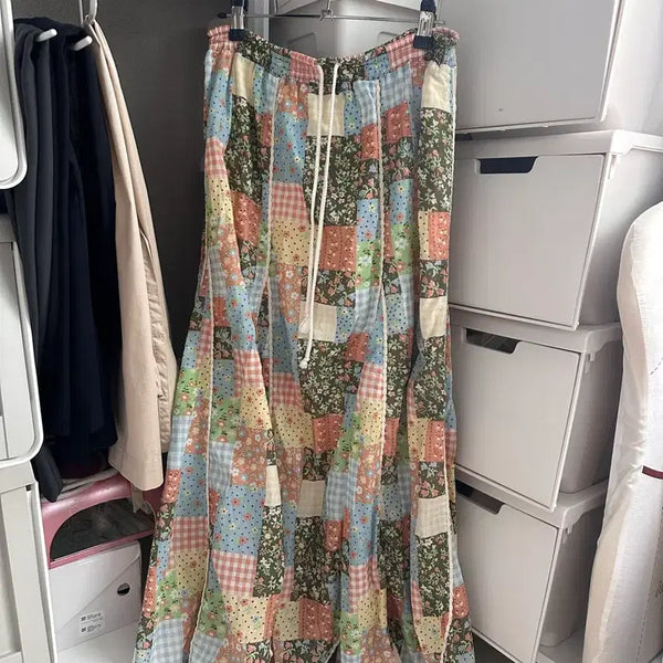 [BUNJANG] Vintage Mori Girl Patchwork Long Skirt / 빈티지 모리걸 패치워크 롱스커트