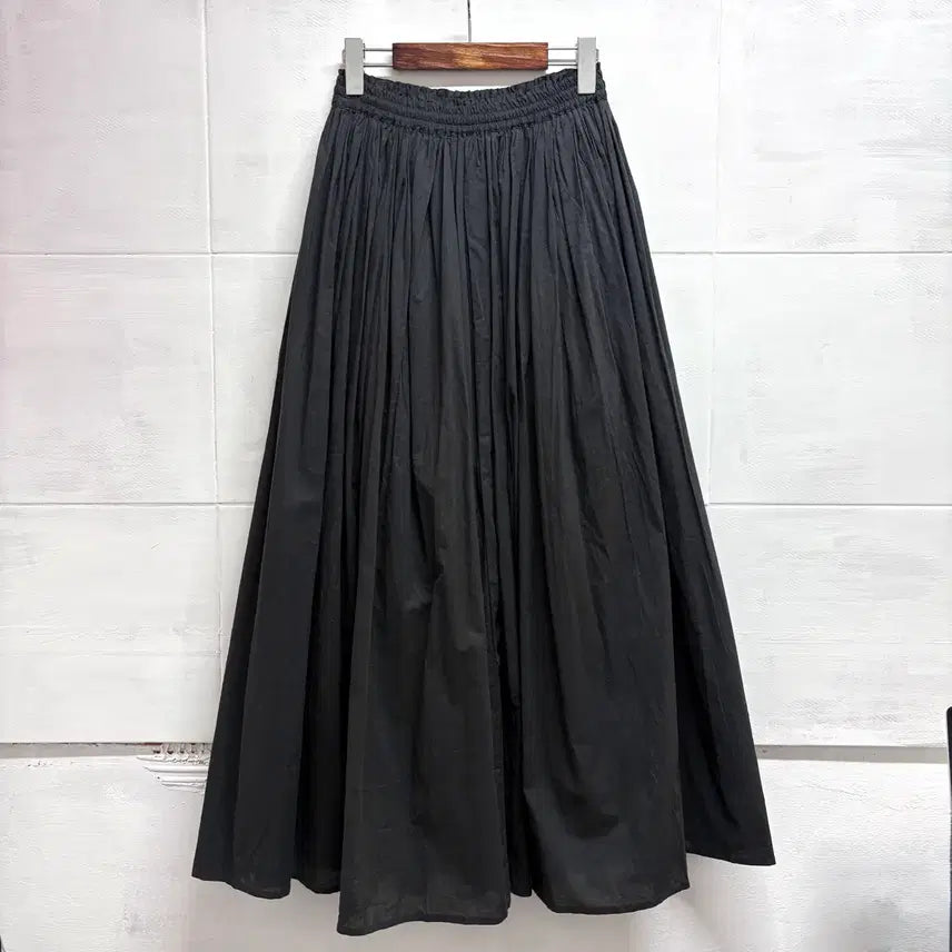 [BUNJANG] Charcoal Cotton Shirring Long Maxi Skirt / 차콜 코튼 주름 셔링 롱 맥시 스커트 F JPN