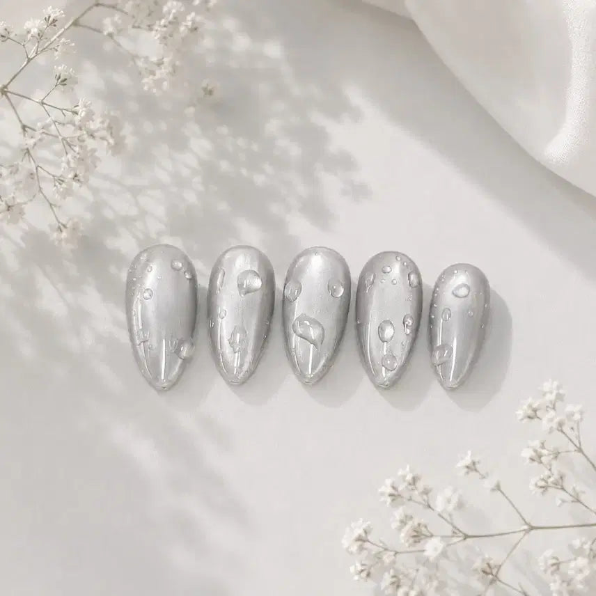 [BUNJANG] Handmade Water Drop Nail Tips with Silver Magnetic Gel / 방학기간할인) 물방울 수제네일팁
