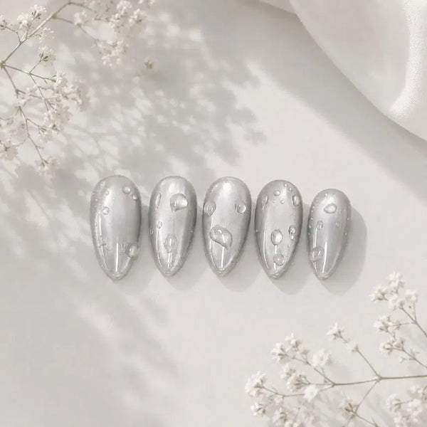 [BUNJANG] Handmade Water Drop Nail Tips with Silver Magnetic Gel / 방학기간할인) 물방울 수제네일팁