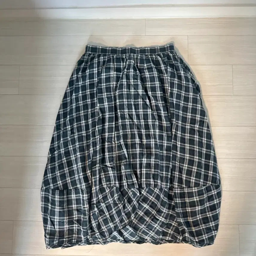 [BUNJANG] Vintage Check Balloon Long Skirt / 빈티지 체크 여름 벌룬 롱 스커트