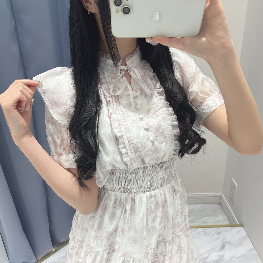 [BUNJANG] Evelyn Tiered Choker Long Sleeve Dress / 에블린 evelyn 티어드 초커 롱 반팔 원피스 에블린 evelyn 라메 프릴 꽃무늬 롱 원피스 스나계