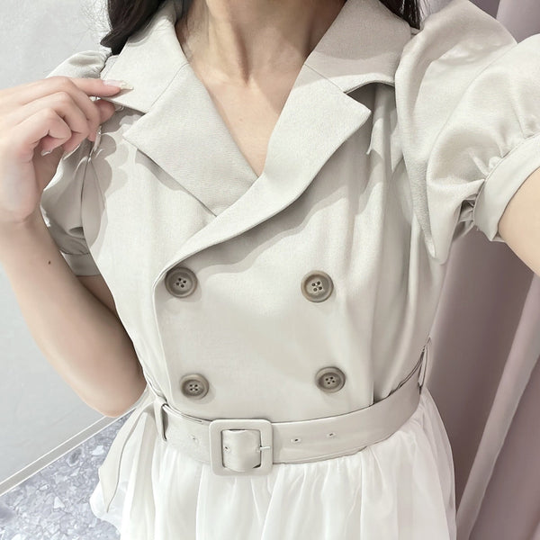 [BUNJANG] An MILLE Evelyn Tulle Docking Trench Dress Beige / 안미르 An MILLE 에블린 evelyn 트렌치 원피스 스나계