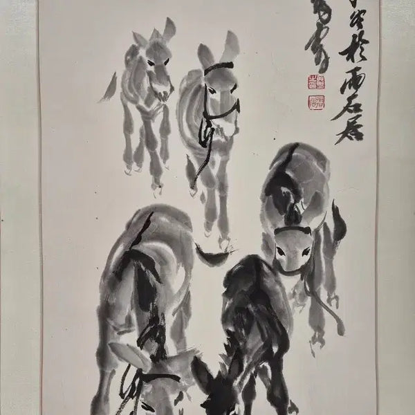 [BUNJANG] Huang Zhou Donkey Painting (Ly-do) 1980s-1990s Chinese Ink Painting / 황주, 려도(나귀그림), 70x39cm, 1980-90년대.