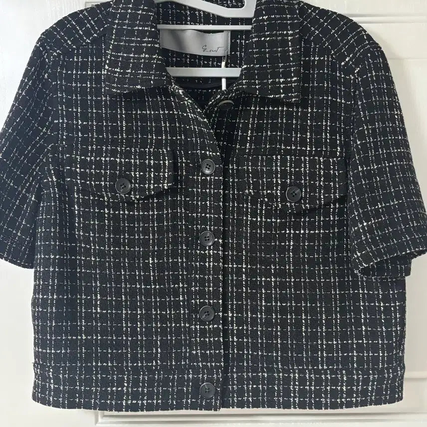 [BUNJANG] J-Cut Black Tweed Short-Sleeve Jacket / 지컷 블랙 트위드 반팔 자켓 55 새제품  경조사용