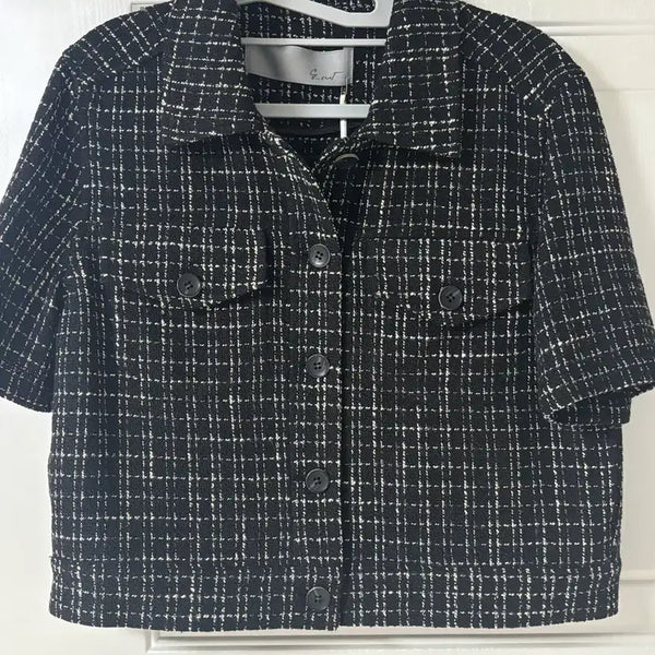 [BUNJANG] J-Cut Black Tweed Short-Sleeve Jacket / 지컷 블랙 트위드 반팔 자켓 55 새제품  경조사용