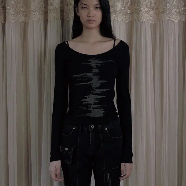 [BUNJANG] Bohemian Seoul Noise Printed Long Sleeve Black / 보헤미안서울 노이즈 프린티드 롱슬리브 블랙