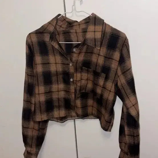 [BUNJANG] Crop Check Shirt - Brown / (새상품) 크롭 체크셔츠