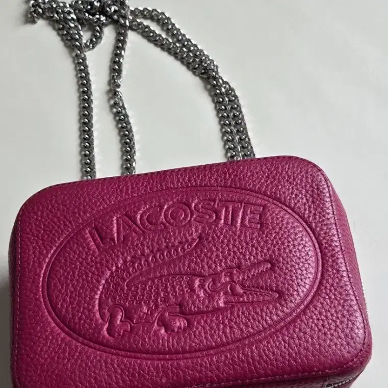 [BUNJANG] Lacoste Quilted Chain Shoulder Bag Pink / 라코스테 퀼팅 체인 숄더백 핑크