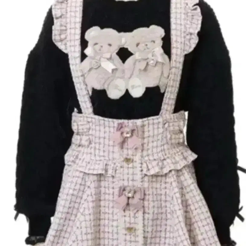 [BUNJANG] Lizlisa Tweed Suspender Skirt Pink / 리즈리사 트위드 서스펜더 스커트 핑크