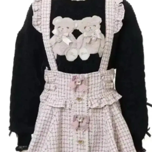 [BUNJANG] Lizlisa Tweed Suspender Skirt Pink / 리즈리사 트위드 서스펜더 스커트 핑크
