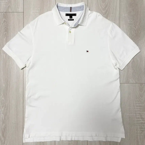 [BUNJANG] Tommy Hilfiger Classic White Cotton Pique Logo Embroidered Polo Shirt (US L / KR 100-105) / TOMMY HILFIGER 폴로 토미 힐피거