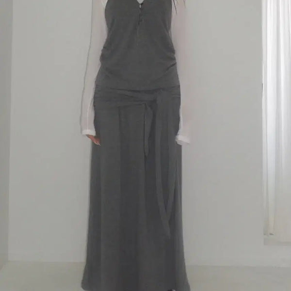 [BUNJANG] Halterneck Sleeveless & Shirring Strap Long Skirt Set / 홀터넥 슬리브리스 & 셔링스트랩 롱스커트 세트