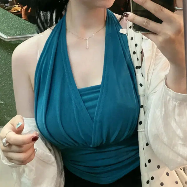 [BUNJANG] Halter Neck Sleeveless Top - Teal Blue / 에이블리 홀터넥 틸블루 나시 민트코어