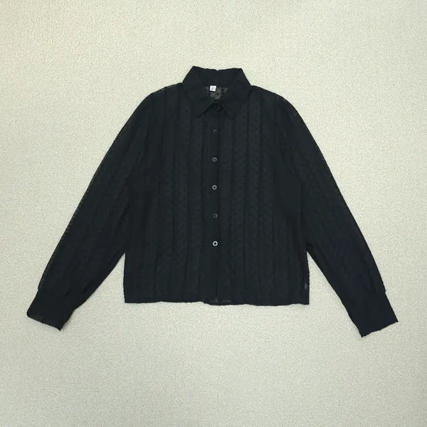 [BUNJANG] Women's Sheer Collar Blouse Shirt - Black / (F)여성 시스루 카라 블라우스 셔츠 블랙
