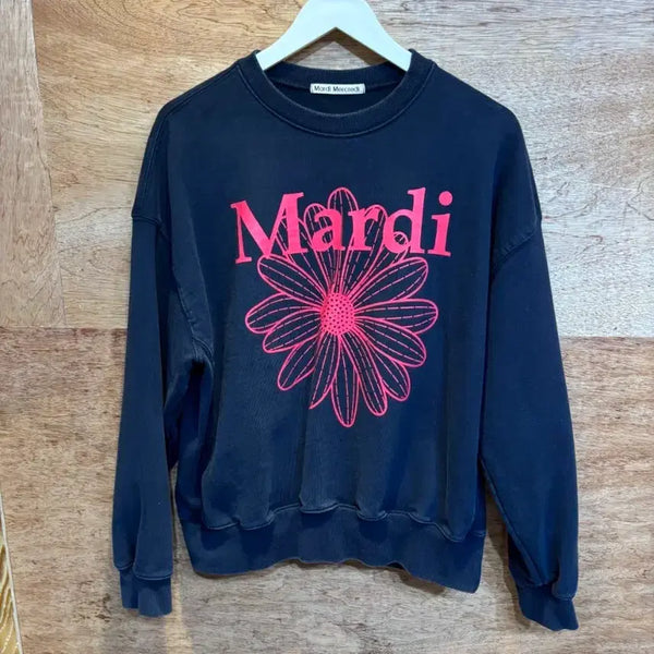 [BUNJANG] Mardi Mercredi Flower Logo Sweatshirt Navy Free Size / 마르디 메크르디 맨투맨 플라워 로고 네이비 Free