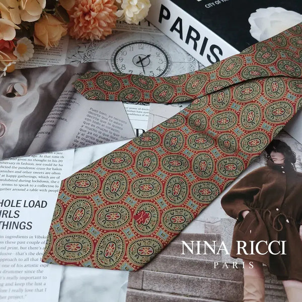 [BUNJANG] Nina Ricci Silk Medallion Pattern Tie / NINA RICCI 니나리치 실크 와인 메달리온 패턴 넥타이 9cm A+등급 e1575