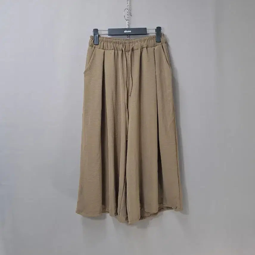 [BUNJANG] Waist Banding Maxi Wide Pants - Brown Beige / 허리 밴딩 브라운베이지 맥시와이드 팬츠 바지