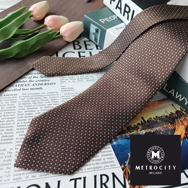 [BUNJANG] METROCITY Silk Mini Cross Pattern Tie 8.6cm / METROCITY 메트로시티 실크 브라운 미니 크로스 패턴 넥타이 8.6cm A+등급 e1579