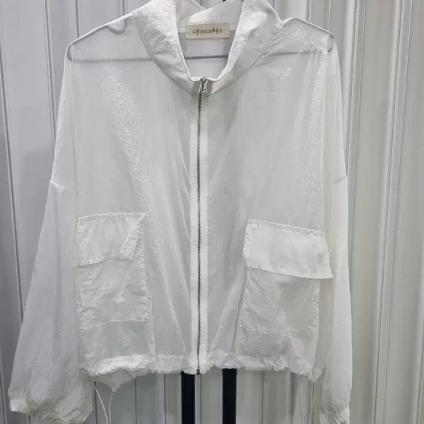 [BUNJANG] White See-Through Windbreaker Jacket / 화이트 시스루 바람막이 자켓