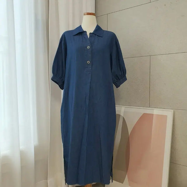 [BUNJANG] Blue Pepe Thin Denim Puff Long Dress / 55/ 새상품] 블루페페 얇은 데님 퍼프 롱 원피스