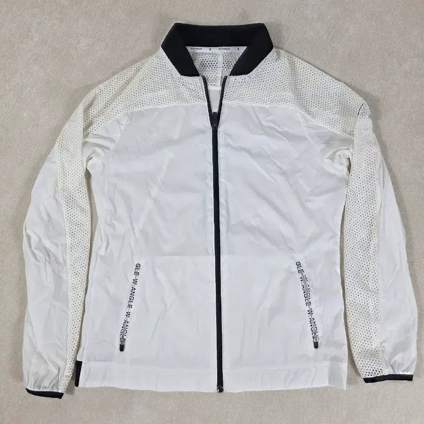[BUNJANG] W.ANGLE Mesh Punching Color-block Windbreaker Zip-up Jacket White / 와이드앵글(W.ANGLE) 매쉬 펀칭 배색 바람막이 집업 자켓 화이트