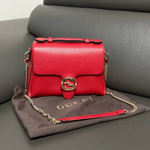 [BUNJANG] Gucci Interlocking G Top Handle Chain Shoulder Bag Red / [풀구성] 구찌 인터로킹 G 탑핸들 체인 숄더백