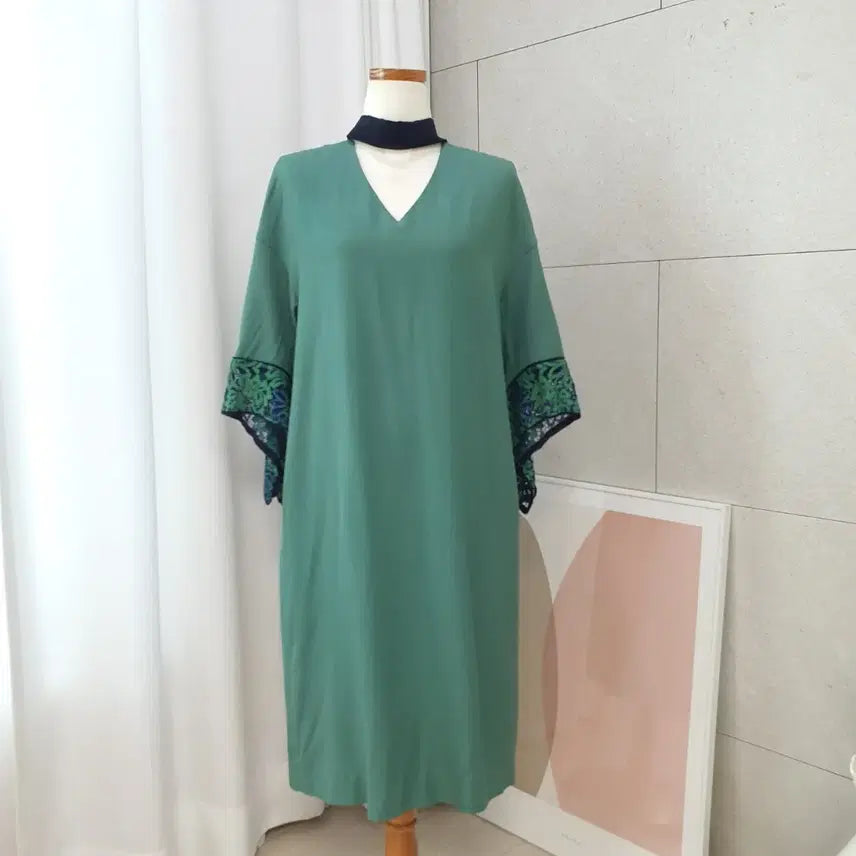 [BUNJANG] Maison de McGINN Green Scarf Tie Long Dress / 매종드매긴 스카프 타이 원피스