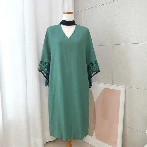 [BUNJANG] Maison de McGINN Green Scarf Tie Long Dress / 매종드매긴 스카프 타이 원피스