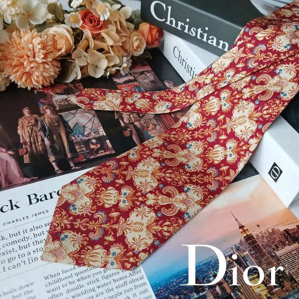 [BUNJANG] Christian Dior Baroque Pattern Silk Necktie / Christian Dior 크리스찬 디올 실크 레드 바로크 패턴 넥타이 9.8cm A+등급 e1649