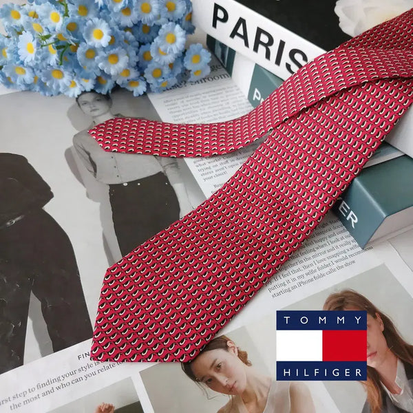 [BUNJANG] Tommy Hilfiger Silk Penguin Motif 8cm Slim Necktie / TOMMY HILFIGER 타미 힐피거 실크 레드 펭귄 모티브 넥타이 8cm A+등급 e1657