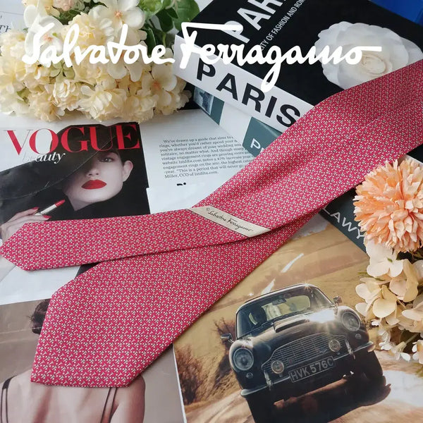 [BUNJANG] Salvatore Ferragamo Silk Necktie - Red Screw & Nut Motif / SALVATORE FERRAGAMO 살바토레 페라가모 실크 레드 넥타이 9.5cm S~A+등급 G101