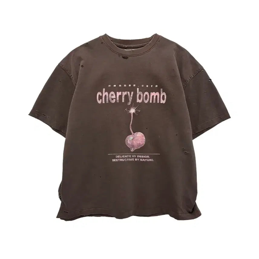 [BUNJANG] Nonode Puckering Cherrybomb Short Sleeve T-shirt Brown / [1] 논노드 퍼커링 체리밤 반팔 티셔츠 브라운