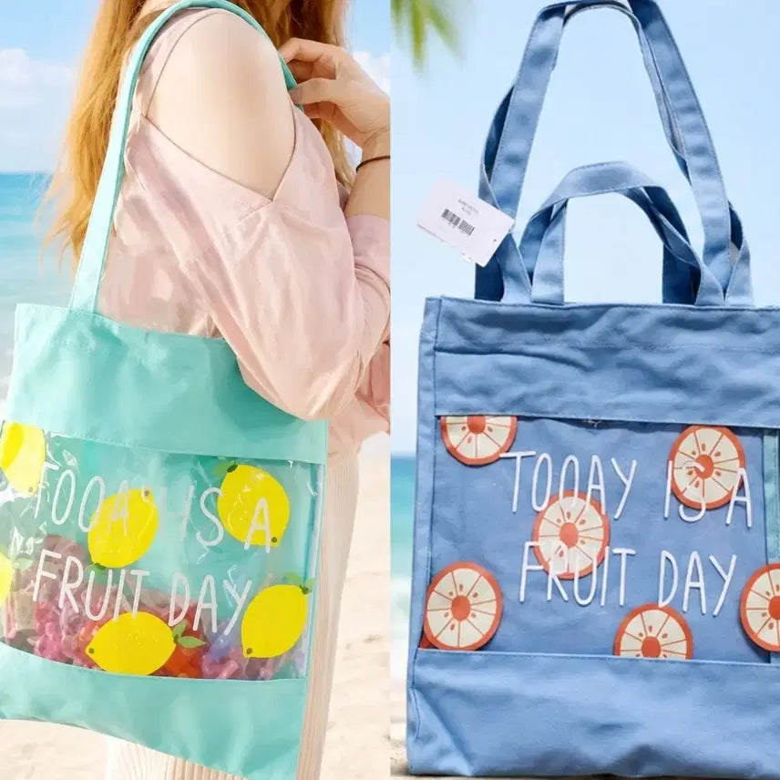 [BUNJANG] Fruits PVC Beach Bag Double Handle Shoulder Bag / 후르츠 PVC 비치백 2단 손잡이 숄더백 여름가방 투명