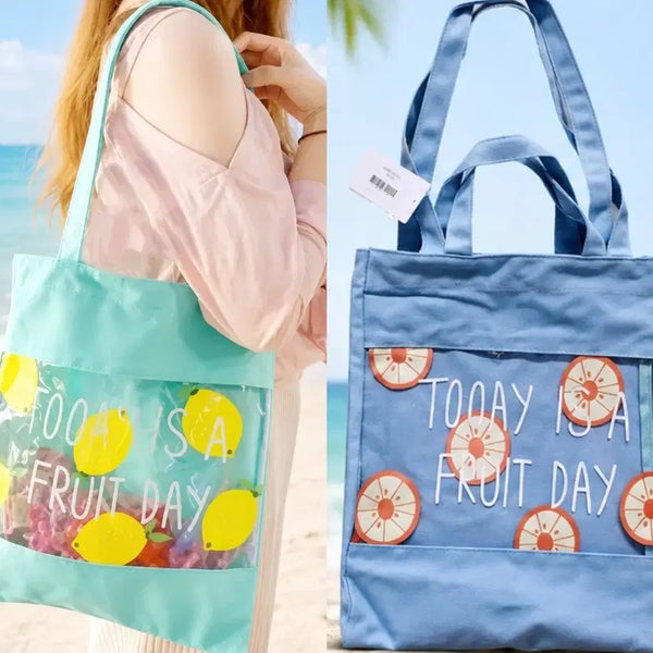 [BUNJANG] Fruits PVC Beach Bag Double Handle Shoulder Bag / 후르츠 PVC 비치백 2단 손잡이 숄더백 여름가방 투명