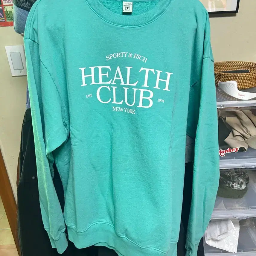[BUNJANG] Sporty & Rich "HEALTH CLUB" Sweatshirt Mint / 스포티앤리치 기모 맨투맨 민트색