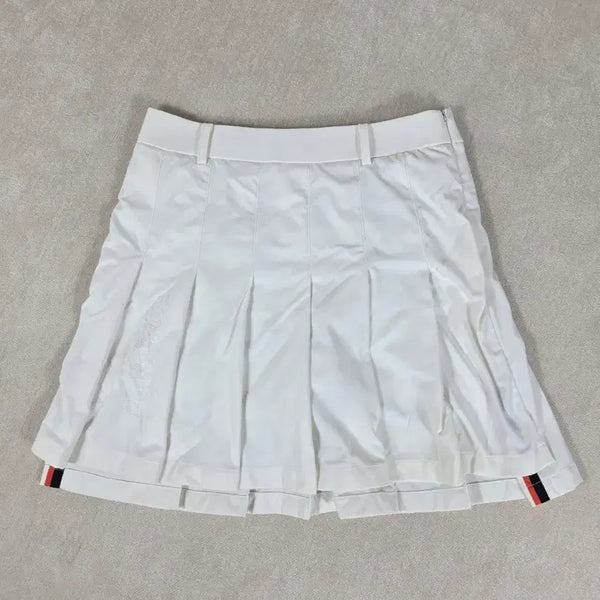 [BUNJANG] W.ANGLE Side Colorblock Embroidered Pleated Culotte Golf Skirt White / 와이드앵글(W.ANGLE) 사이드 배색 라인 자수 플리츠 큐롯 골프 스커트 화이트