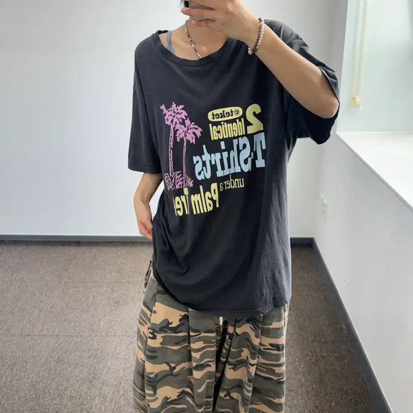 [BUNJANG] Teket Graphic Logo Charcoal Short Sleeve T-Shirt / Teket 테켓 그래픽 로고 차콜 반팔