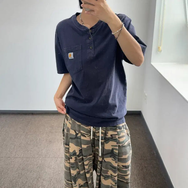 [BUNJANG] Carhartt One Pocket Henley T-Shirt Navy / Carhartt 칼하트 원포켓 헨리넥 네이비 반팔