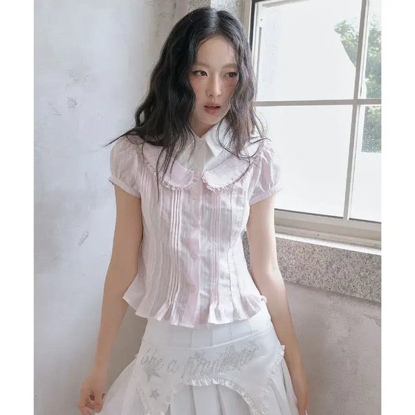 [BUNJANG] NO NUTS Fake Two-Piece Short-Sleeve Shirt Pink / NO NUTS 노넛츠 페이크 투피스 연핑크 반팔 셔츠