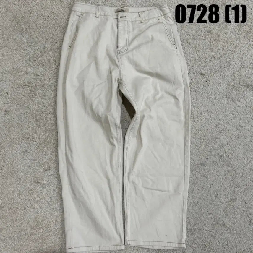 [BUNJANG] Semi Wide Fit Cotton Pants - Ivory / 면바지 아이보리색 세미 와이드핏