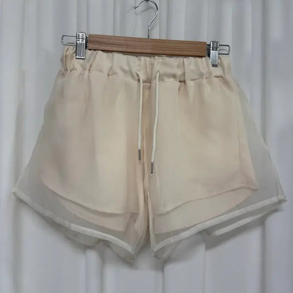[BUNJANG] Women's Ivory See-through Banding Shorts / 아이보리 시스루 밴딩 반바지