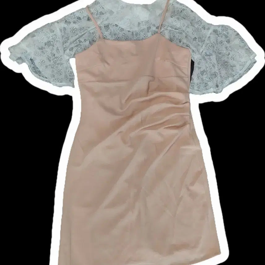 [BUNJANG] Pink Tank Dress + Lace Blouse Coordination Set / 핑크 나시 원피스 + 레이스 블라우스 코디 세트 히메 갸루 데이트룩 출근룩