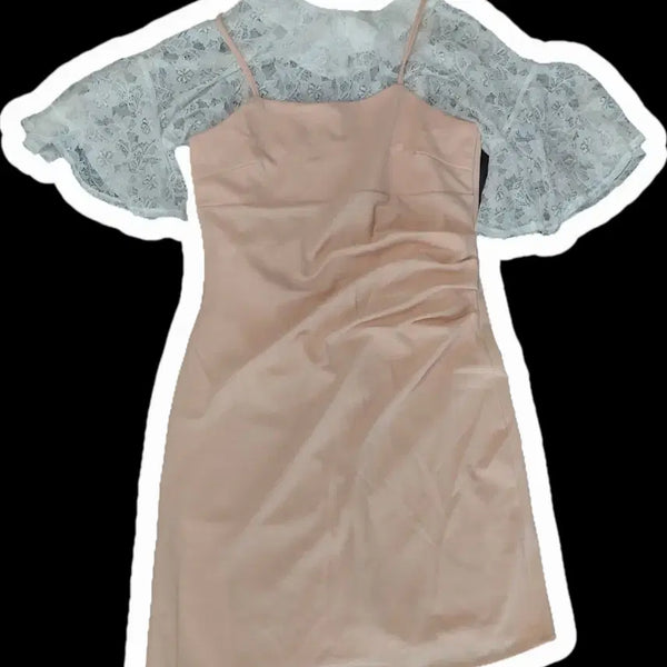 [BUNJANG] Pink Tank Dress + Lace Blouse Coordination Set / 핑크 나시 원피스 + 레이스 블라우스 코디 세트 히메 갸루 데이트룩 출근룩