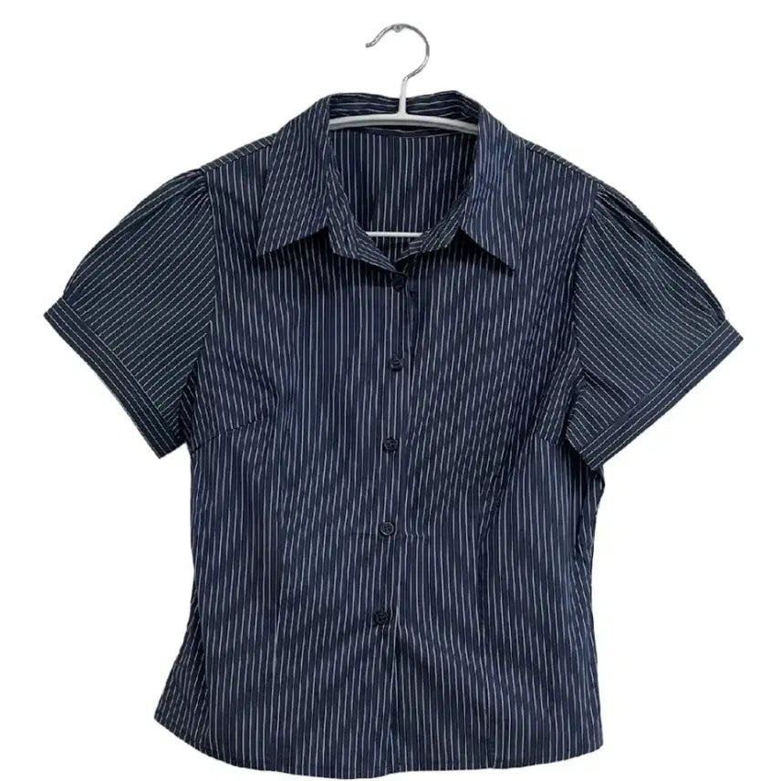 [BUNJANG] Stripe Slim Puff Short Sleeve Shirt / 스트라이프 슬림 퍼프 반팔 셔츠