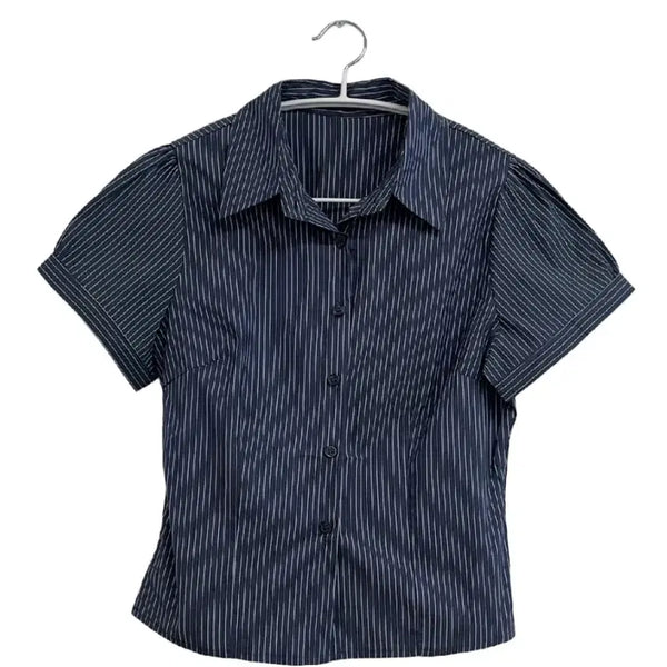 [BUNJANG] Stripe Slim Puff Short Sleeve Shirt / 스트라이프 슬림 퍼프 반팔 셔츠