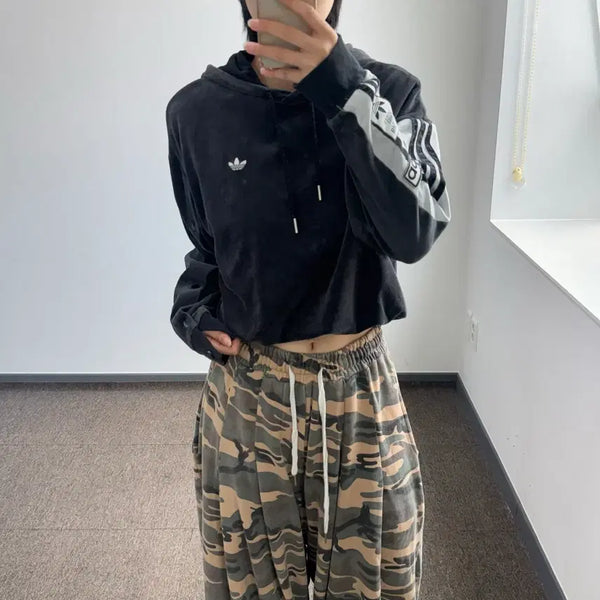 [BUNJANG] Adidas Firebird Button Sleeve Velvet Hoodie / Adidas 아디다스 파이어버드 버튼 슬리브 벨벳 후드티