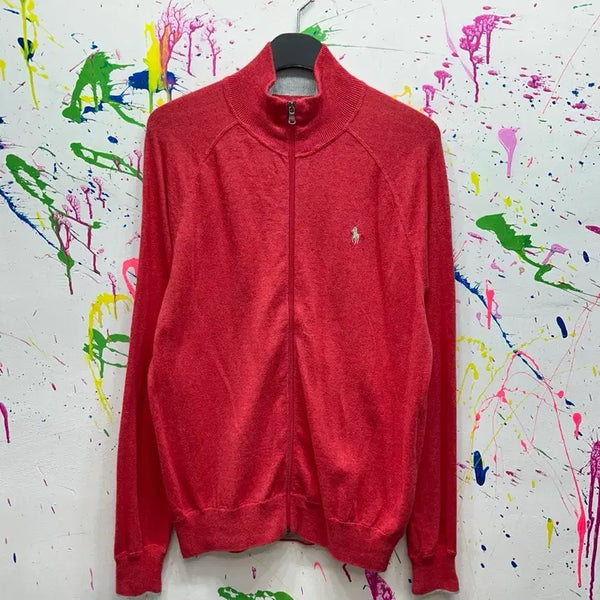 [BUNJANG] Polo Ralph Lauren Full Zip Knit Sweater Hot Pink M / 폴로 랄프로렌 풀집업 니트 스웨터 핫핑크 M