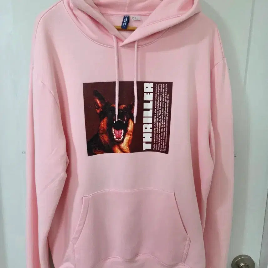 [BUNJANG] H&M "THRILLER" Doberman Graphic Hoodie XL / &M 핑크색 "THRILLER" 강아지 프린팅 후드티 XL