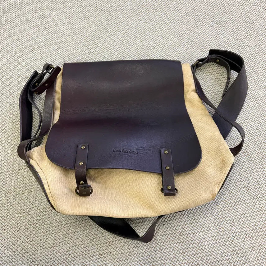 [BUNJANG] Beanpole Canvas Leather Messenger Bag / 실측 빈폴 캠버스 가죽 메신저백 0728D1
